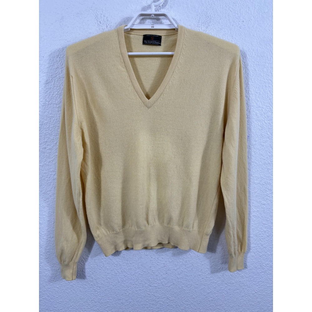 Vintage Scotch‎ House Sweater Mens Medium Yellow Lambswool V Neck Made Scotland